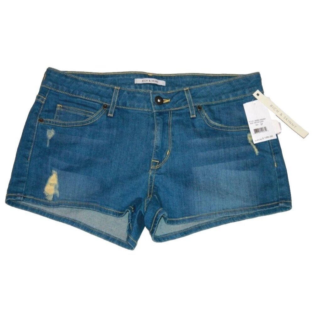RICH & SKINNY Denim JEANS Shorts TORN Distress WINTER LAKE ( 27 )
